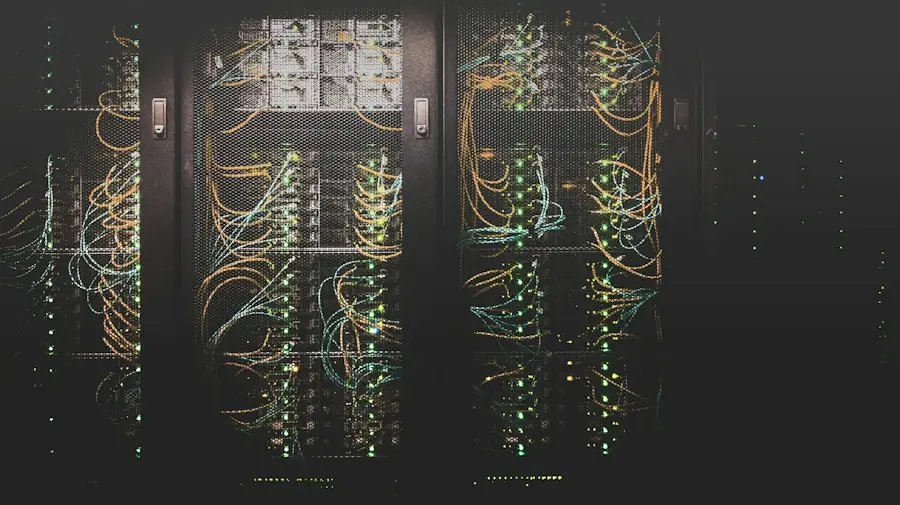 Server racks with cabling inside a data hall